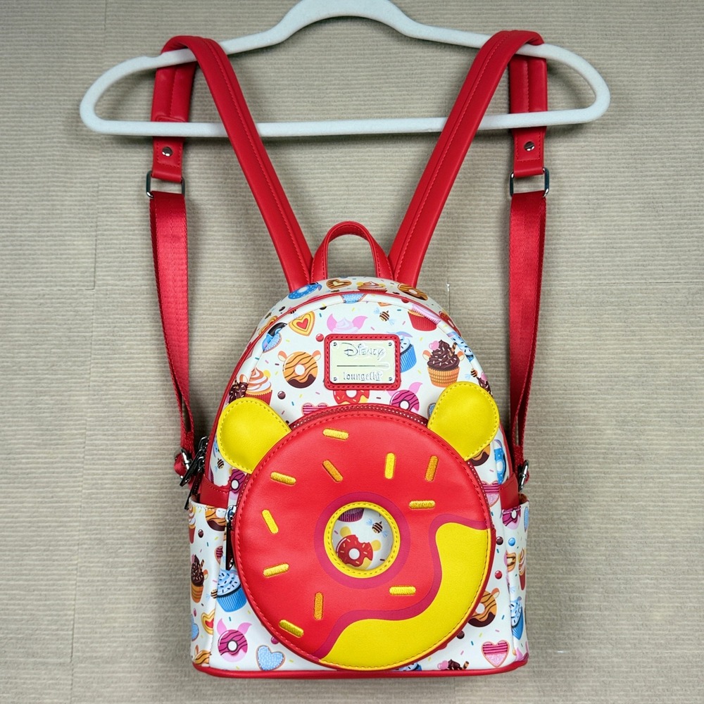 Disney Loungefly Winnie the Pooh Sweets Treats Donut Mini Backpack Red White